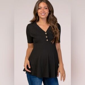 PinkBlush Black Ribbed Button Accent Maternity Blouse